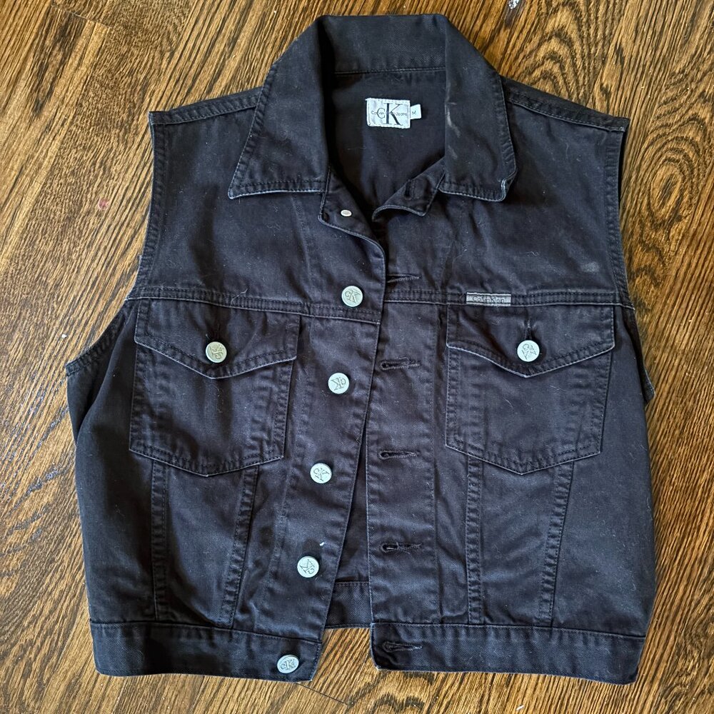 Calvin Klein Black Denim Vest - Picture 1 of 4